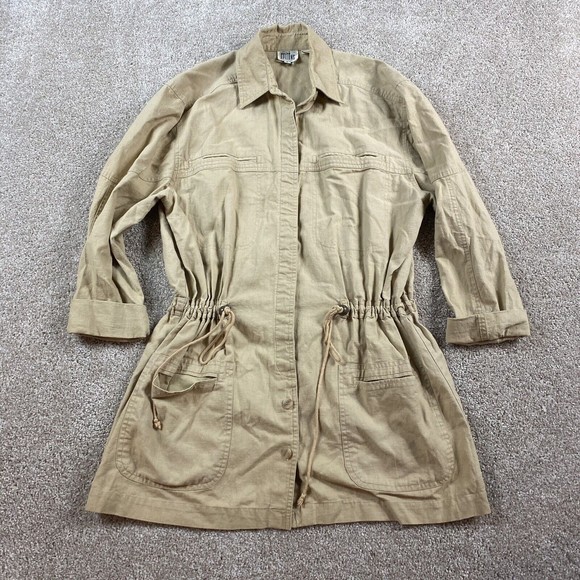 Leslie Fay Jackets & Blazers - Vtg 90s Leslie Fay Safari Utility Jacket S Beige Tan Linen Blend Cinch Waist
